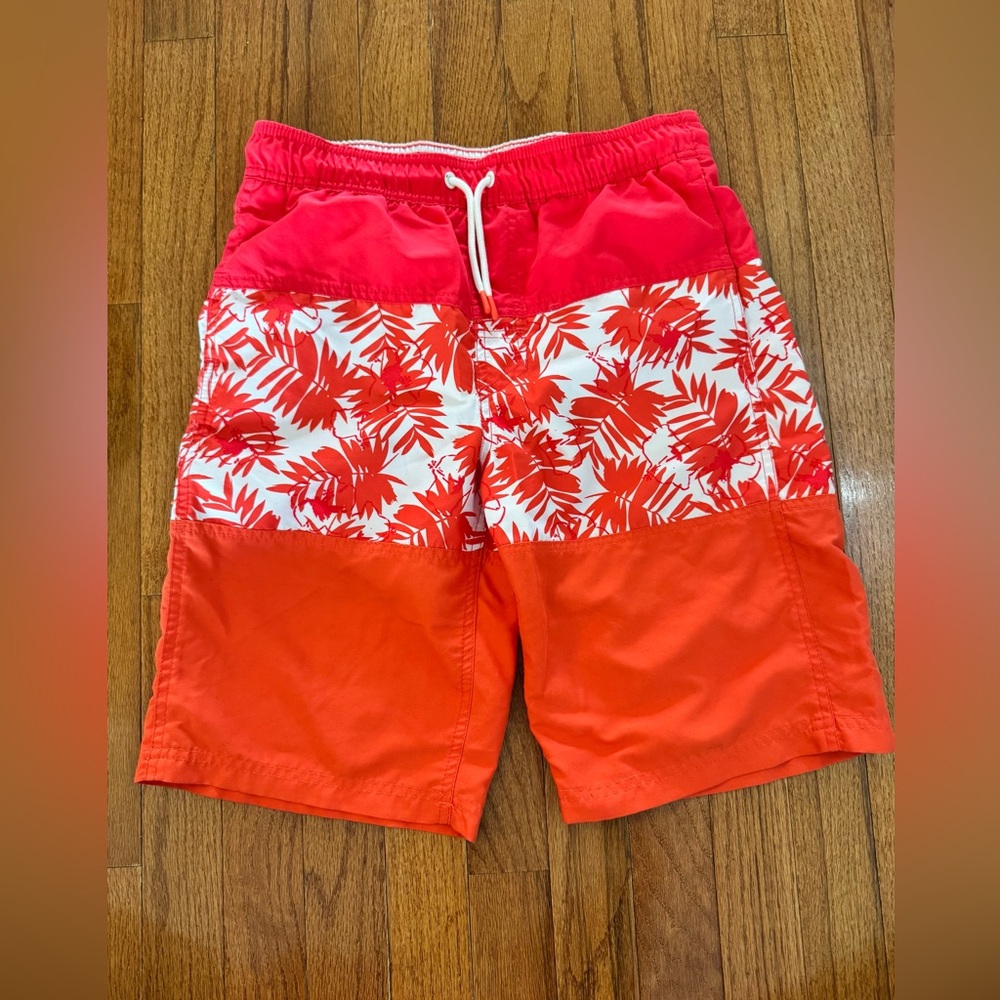 Boys Cat & Jack Red and White Tropical Block Swim Shorts
